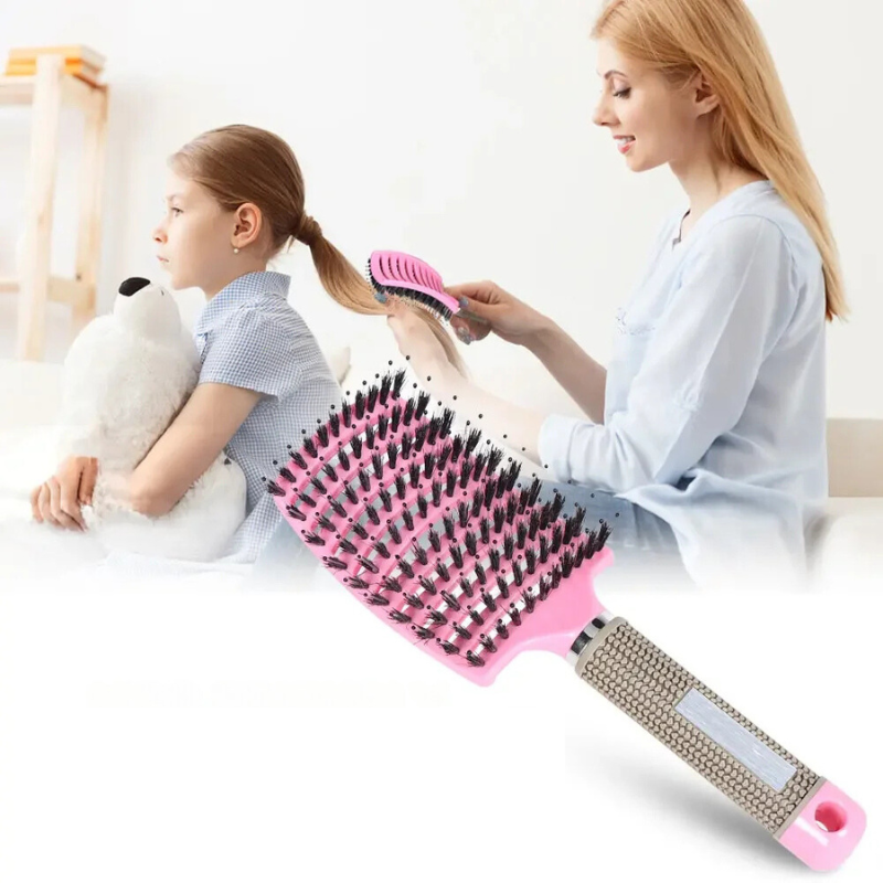 Detangling Hair Brush with Curved Bristle Design