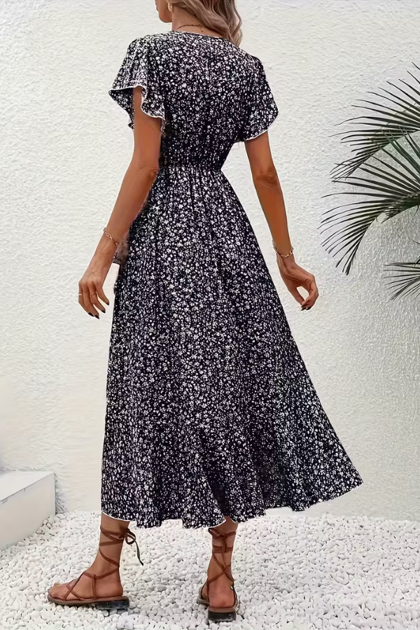 Floral V-Neck Dress with Asymmetrical Detailing