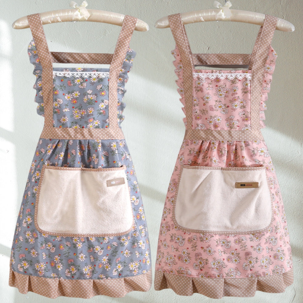 Floral Kitchen Apron - Waterproof Oil-Resistant Cotton