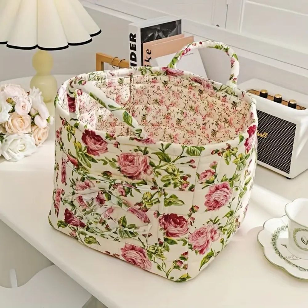 Floral Canvas Storage Basket - Decorative Home Organiser
