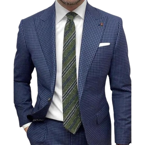 Classic Windowpane Plaid Blazer in Light Blue