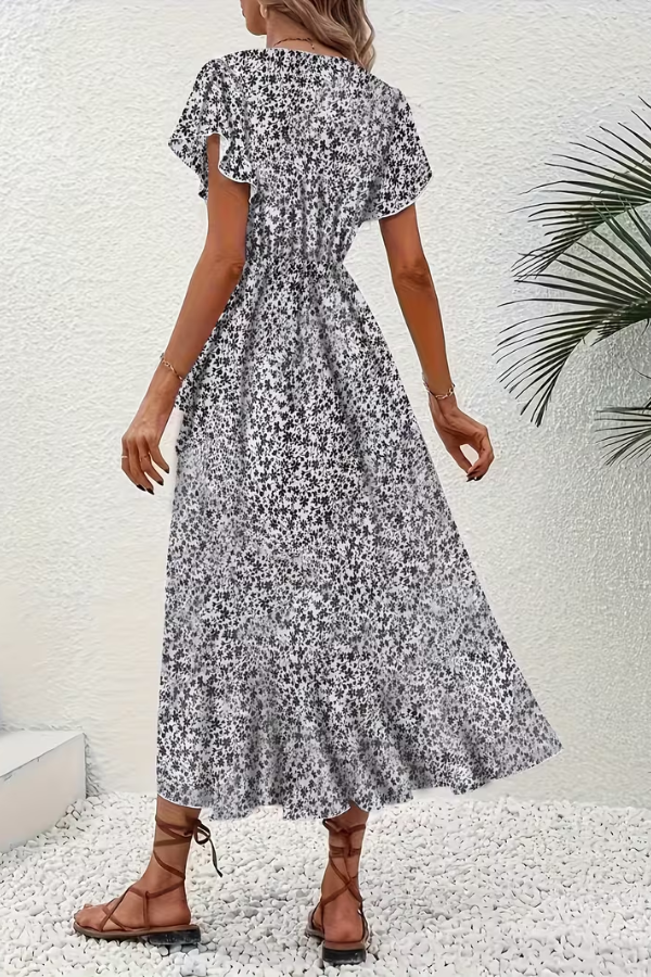 Floral V-Neck Dress with Asymmetrical Detailing