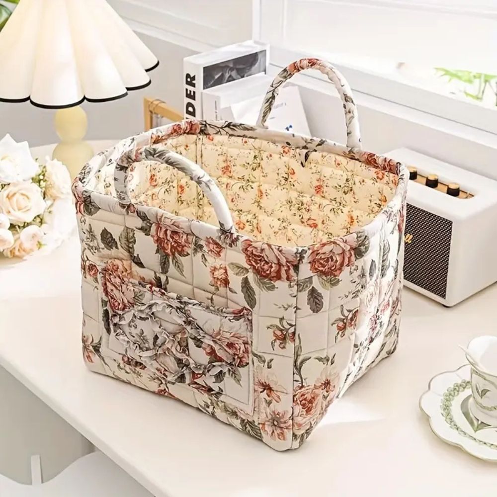Floral Canvas Storage Basket - Decorative Home Organiser