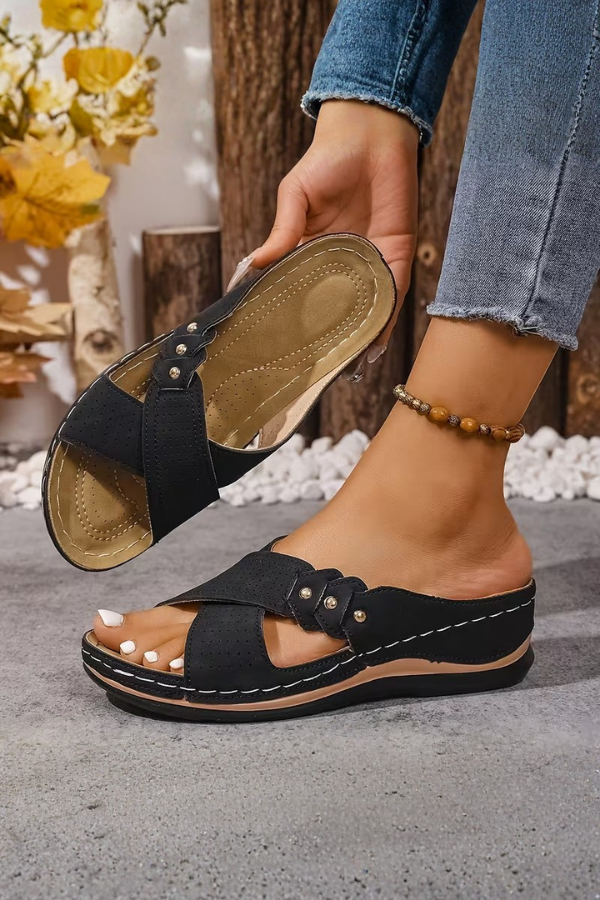 Perforated Wedge Slip-On Sandals with Cushioned Comfort