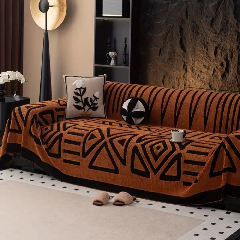 Jacquard Couch Cover, Modern Maze Pattern Sofa Throw