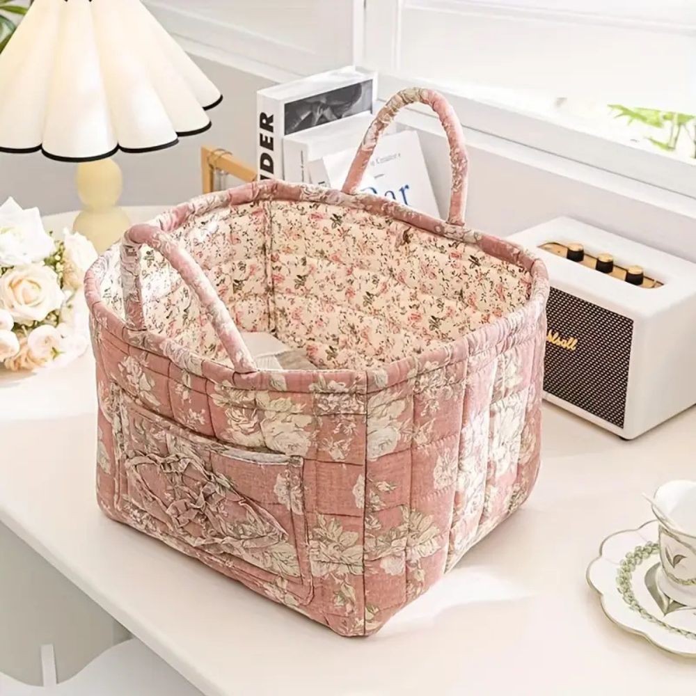 Floral Canvas Storage Basket - Decorative Home Organiser