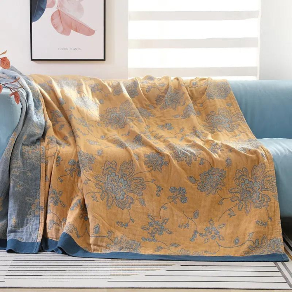 Floral Cotton Gauze Comfort Blanket, 5-Layer Design