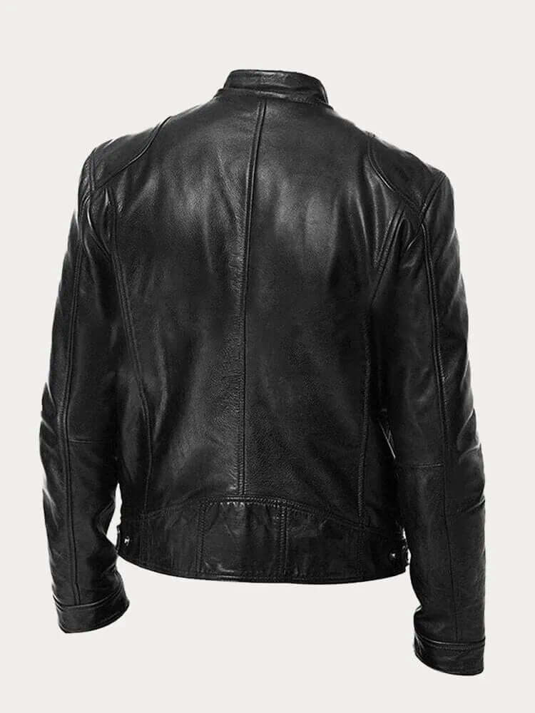 Men's Classic Leather Jacket - Stand Collar, Front Zip