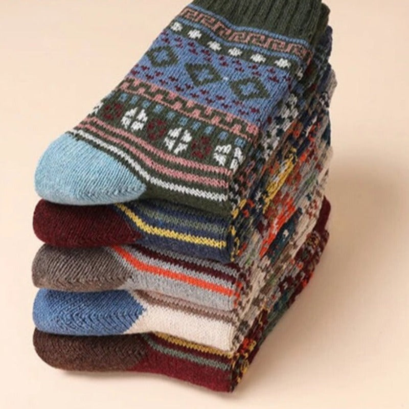 Thermal Wool Blend Socks - Nordic Pattern Winter Warmers