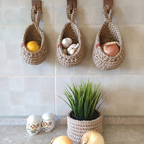 Handwoven Jute Hanging Wall Storage Baskets
