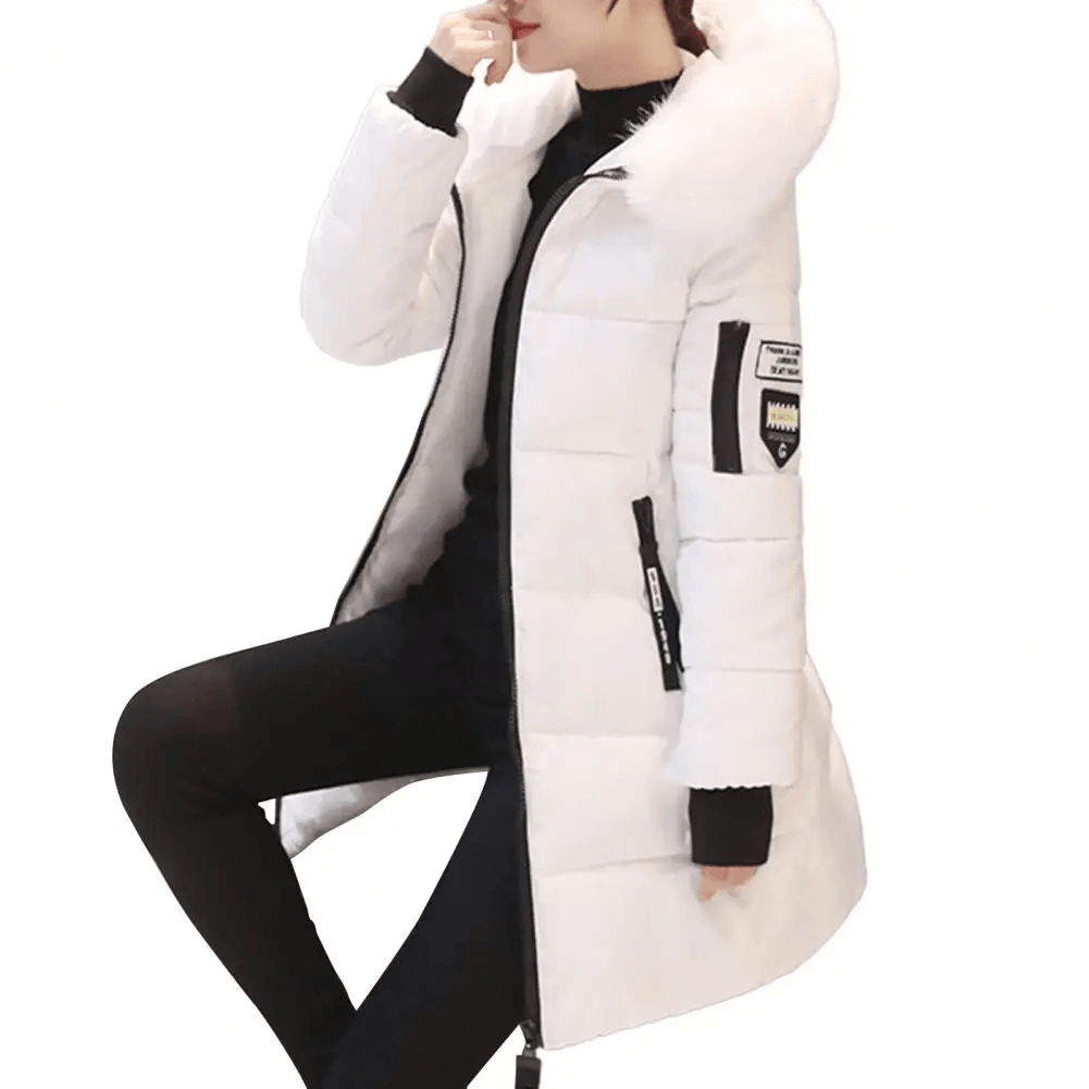 Windproof Puffer Coat for Women - Hooded Mid-Length