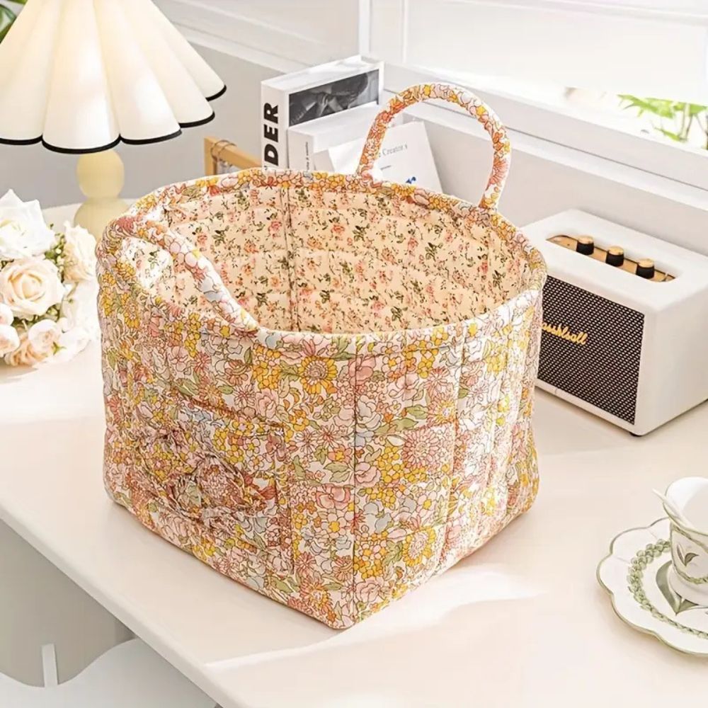 Floral Canvas Storage Basket - Decorative Home Organiser