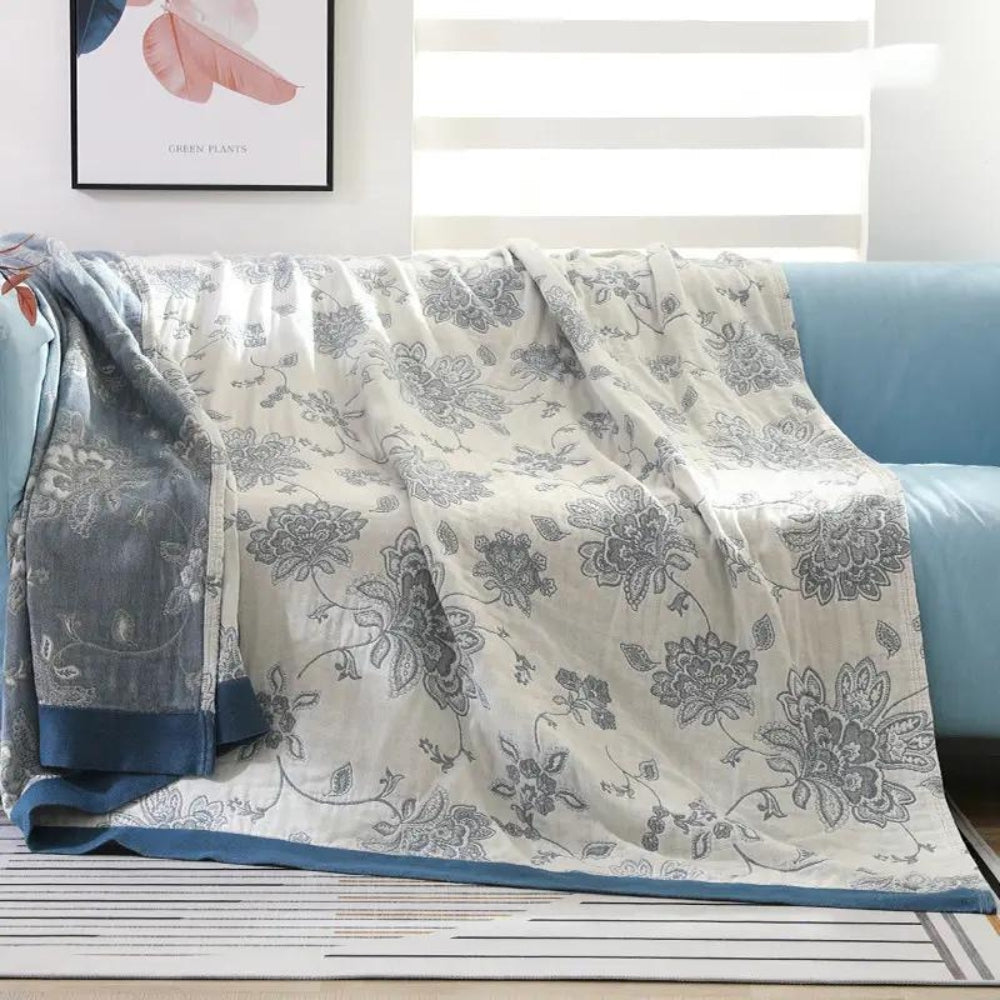 Floral Cotton Gauze Comfort Blanket, 5-Layer Design