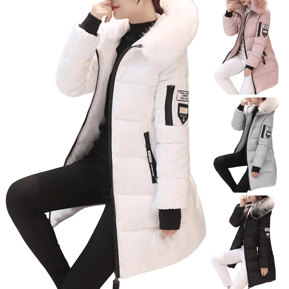 Windproof Puffer Coat for Women - Hooded Mid-Length