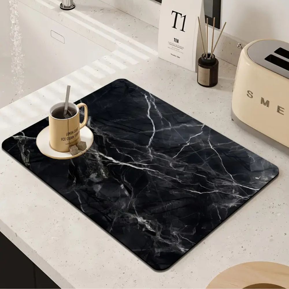 Marble Print Dish Drying Mat - Absorbent Kitchen Counter Mat