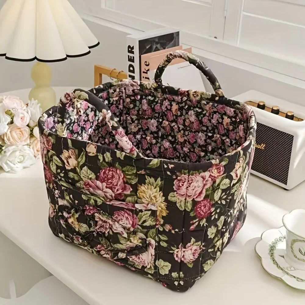 Floral Canvas Storage Basket - Decorative Home Organiser