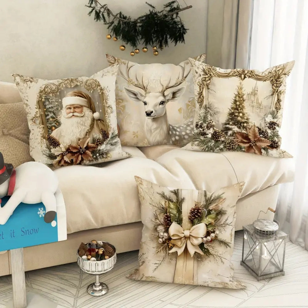 Golden Velvet Christmas Cushion Covers - Festive Home Decor