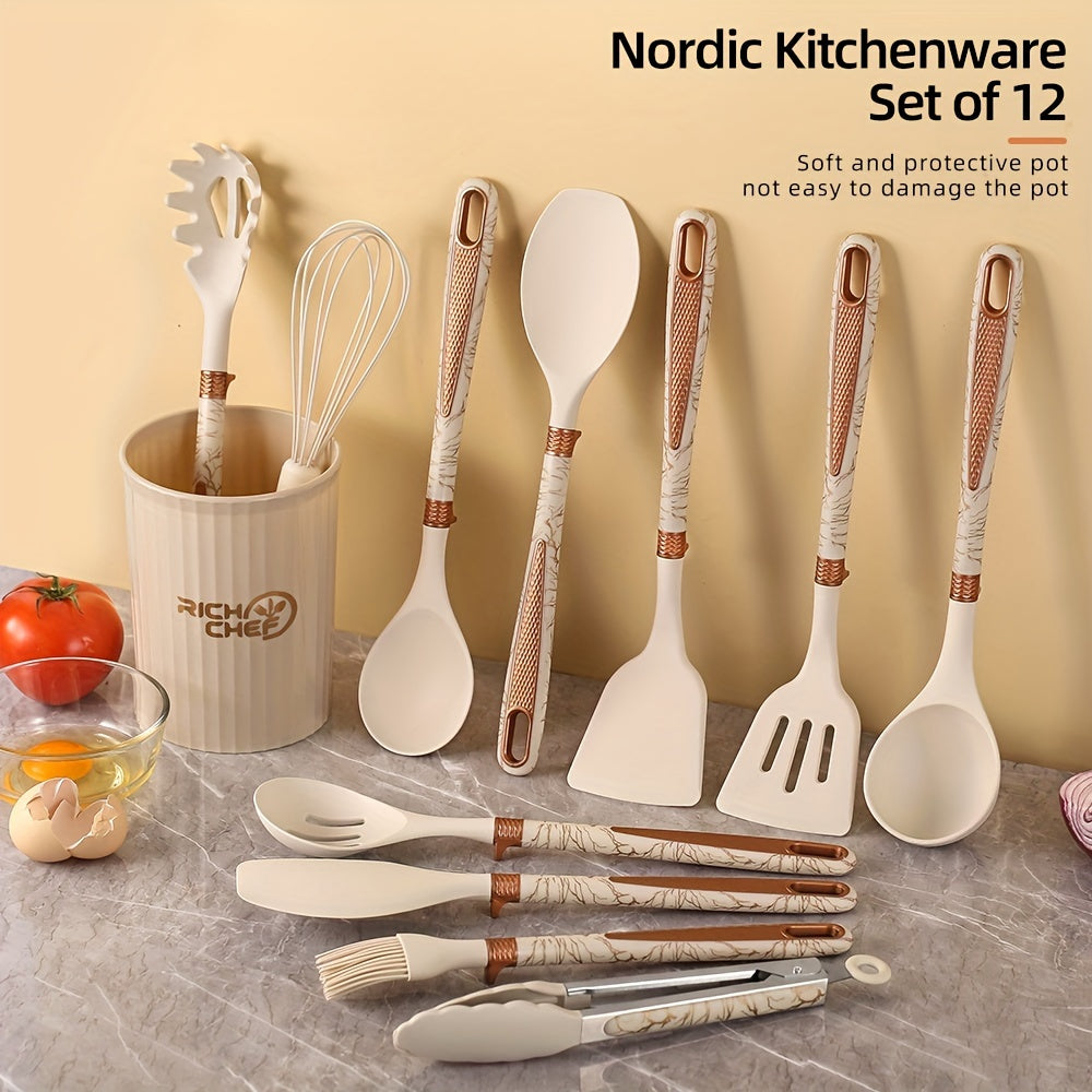 Silicone Kitchen Utensil Set with Wooden Handles, 12-Piece