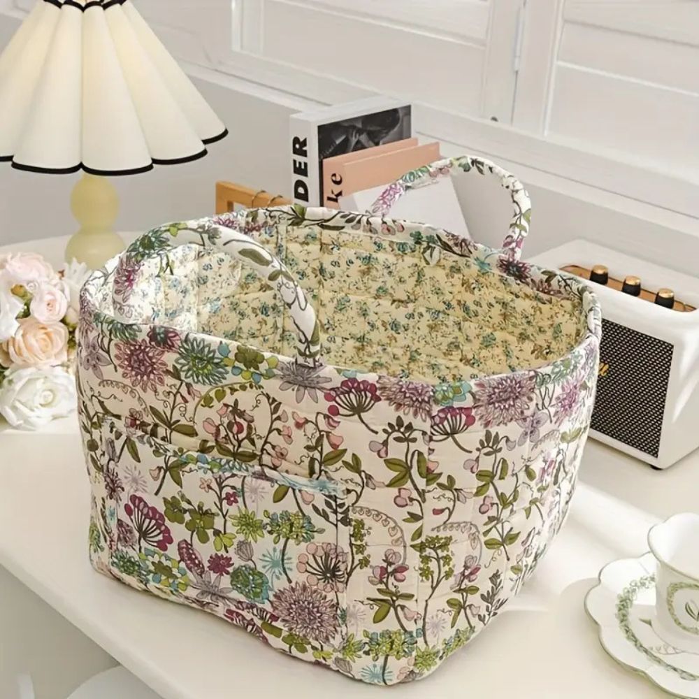 Floral Canvas Storage Basket - Decorative Home Organiser