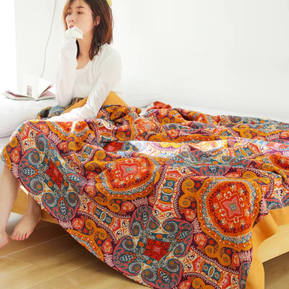 Cooling Cotton Reversible Blanket, Boho Style