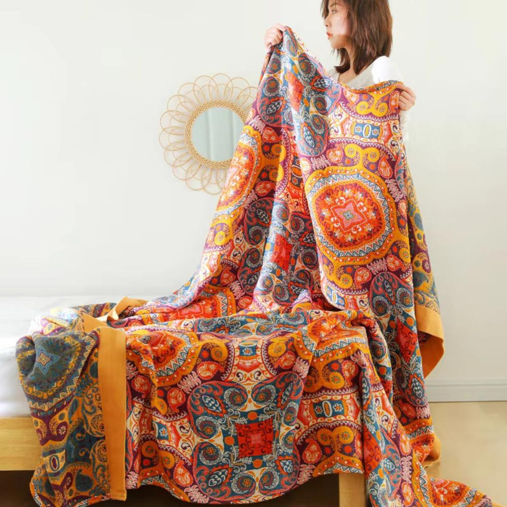 Cooling Cotton Reversible Blanket, Boho Style