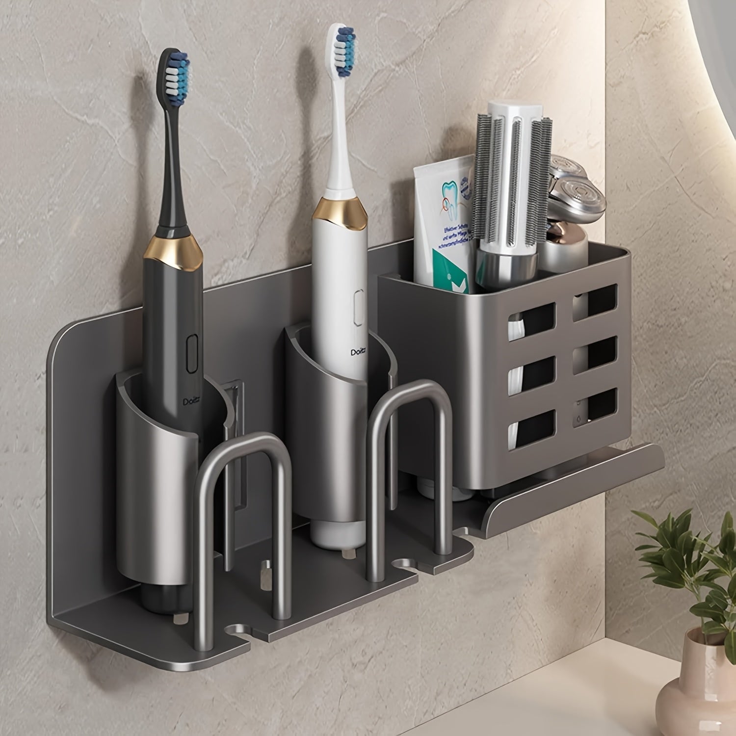 Wall-Mounted Aluminium Toothbrush Holder with Drainage