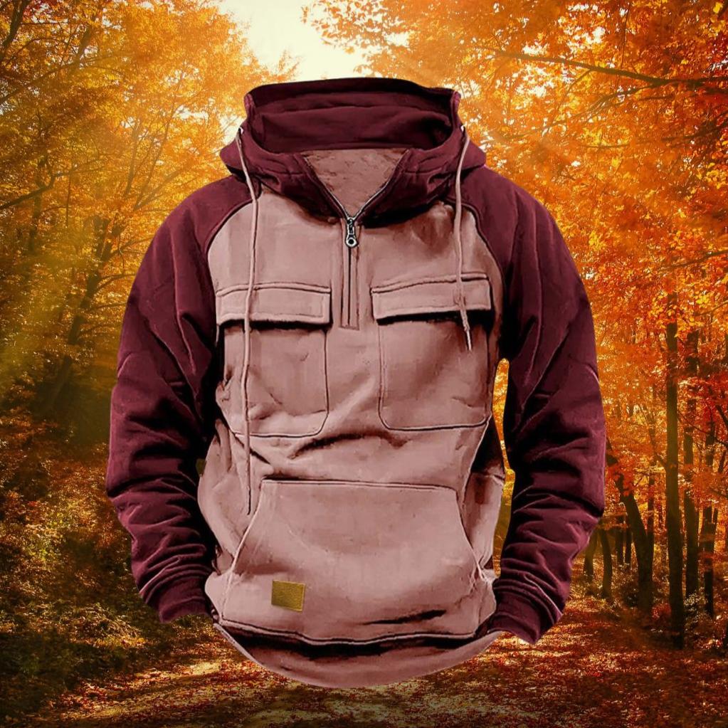 Color Block Outdoor Hoodie | Quarter-Zip Cotton Blend