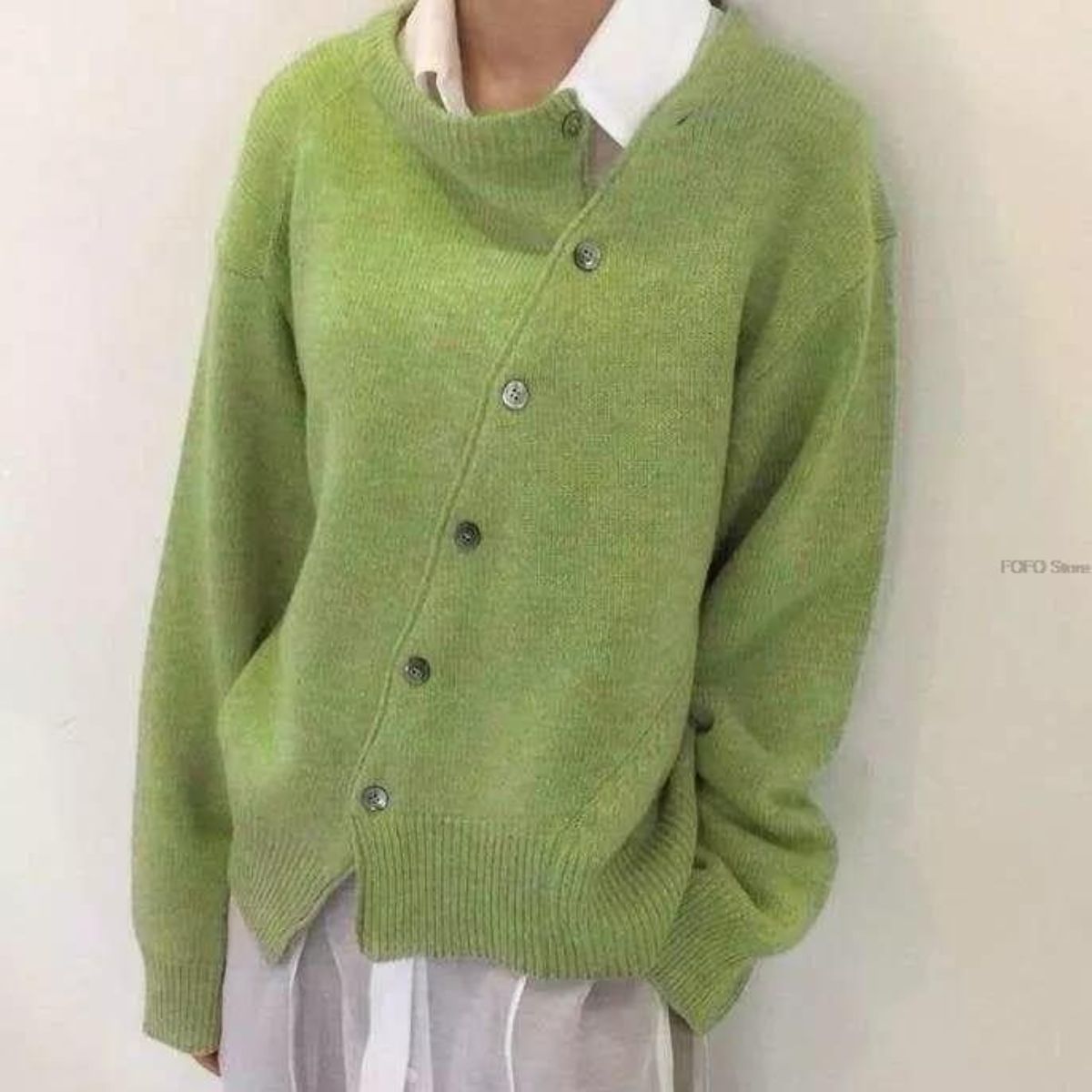 Cashmere Knit Cardigan with Asymmetric Button Detail