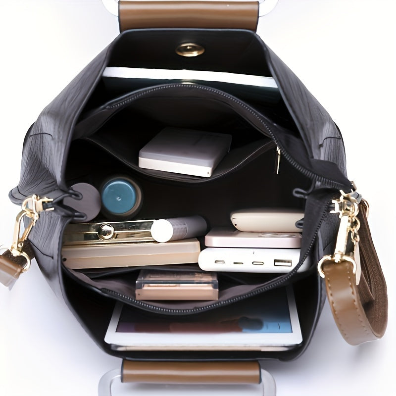 Classic Leather Handbag - Spacious Multi-Compartment Design
