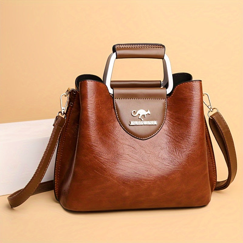 Classic Leather Handbag - Spacious Multi-Compartment Design