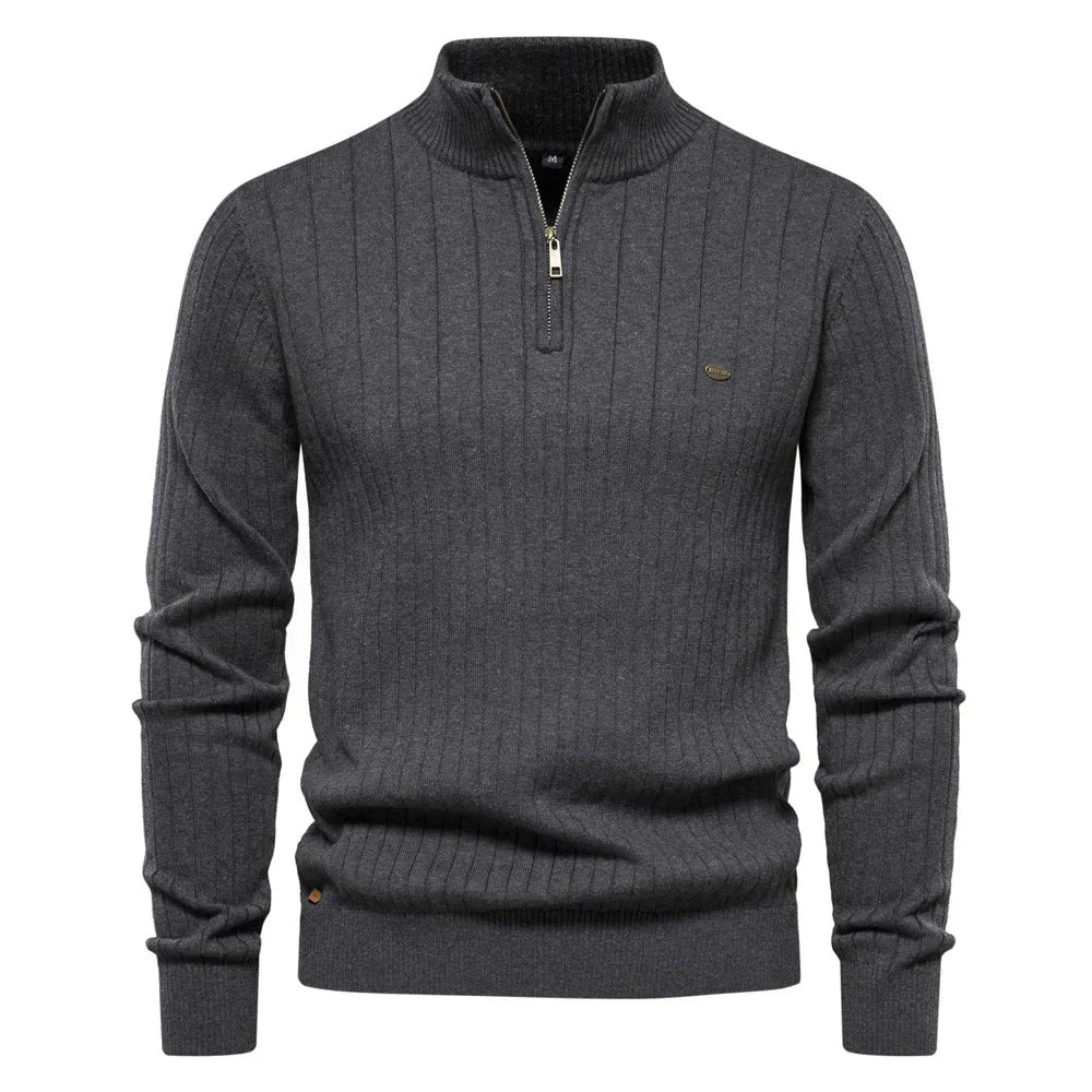 Men's Quarter-Zip Sweater | Ribbed Knit Classic Design