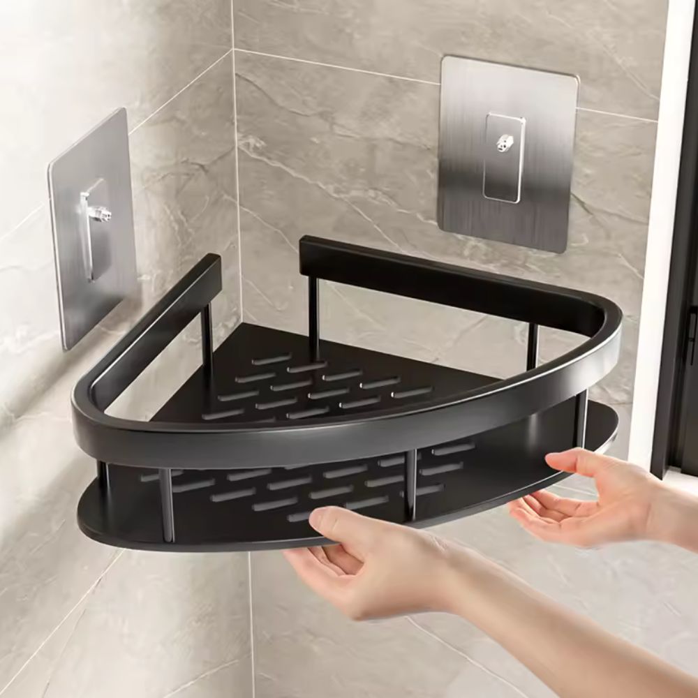 Aluminium Shower Caddy - Curved Wall-Mounted Storage Shelf