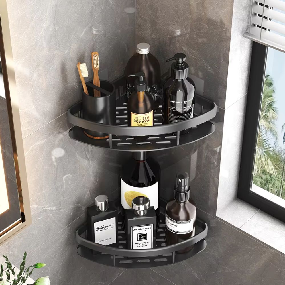 Aluminium Shower Caddy - Curved Wall-Mounted Storage Shelf
