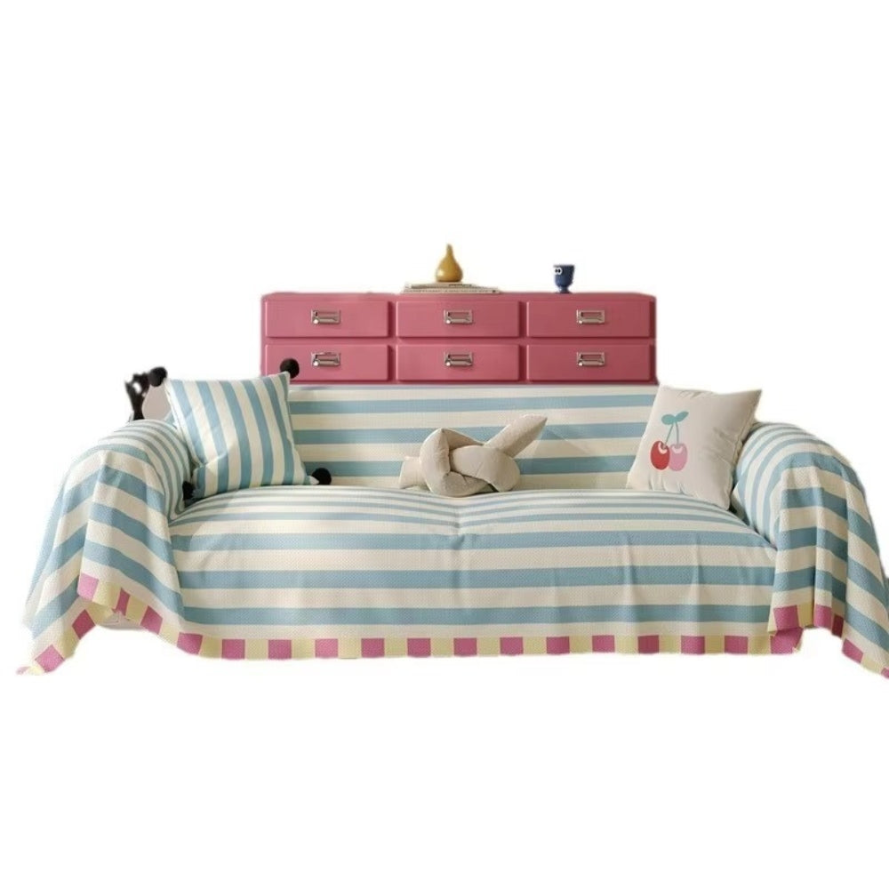Pastel Striped Couch Cover - Soft Microfibre Sofa Protector