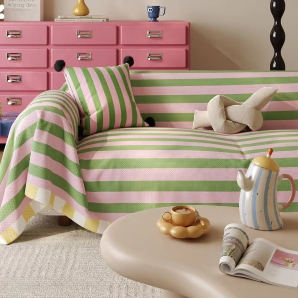 Pastel Striped Couch Cover - Soft Microfibre Sofa Protector