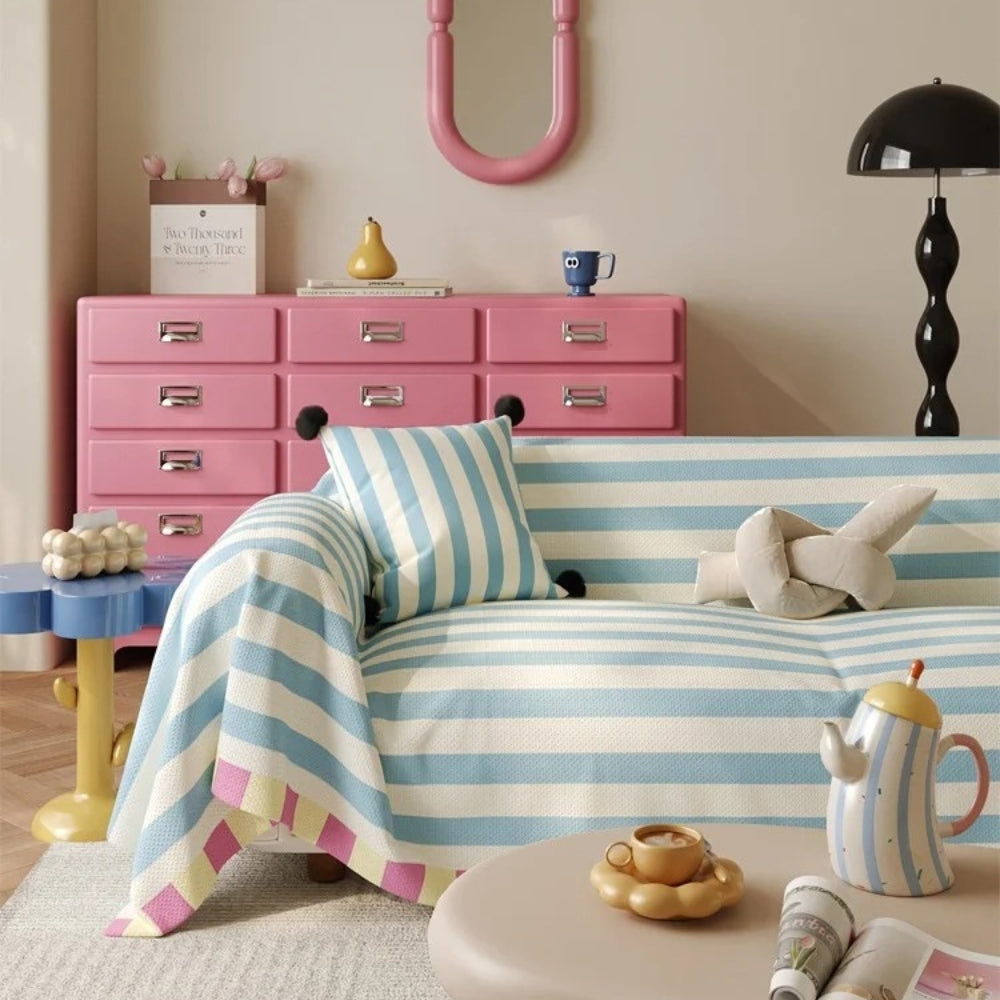 Pastel Striped Couch Cover - Soft Microfibre Sofa Protector