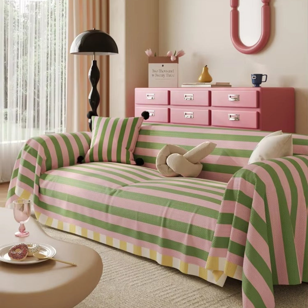 Pastel Striped Couch Cover - Soft Microfibre Sofa Protector
