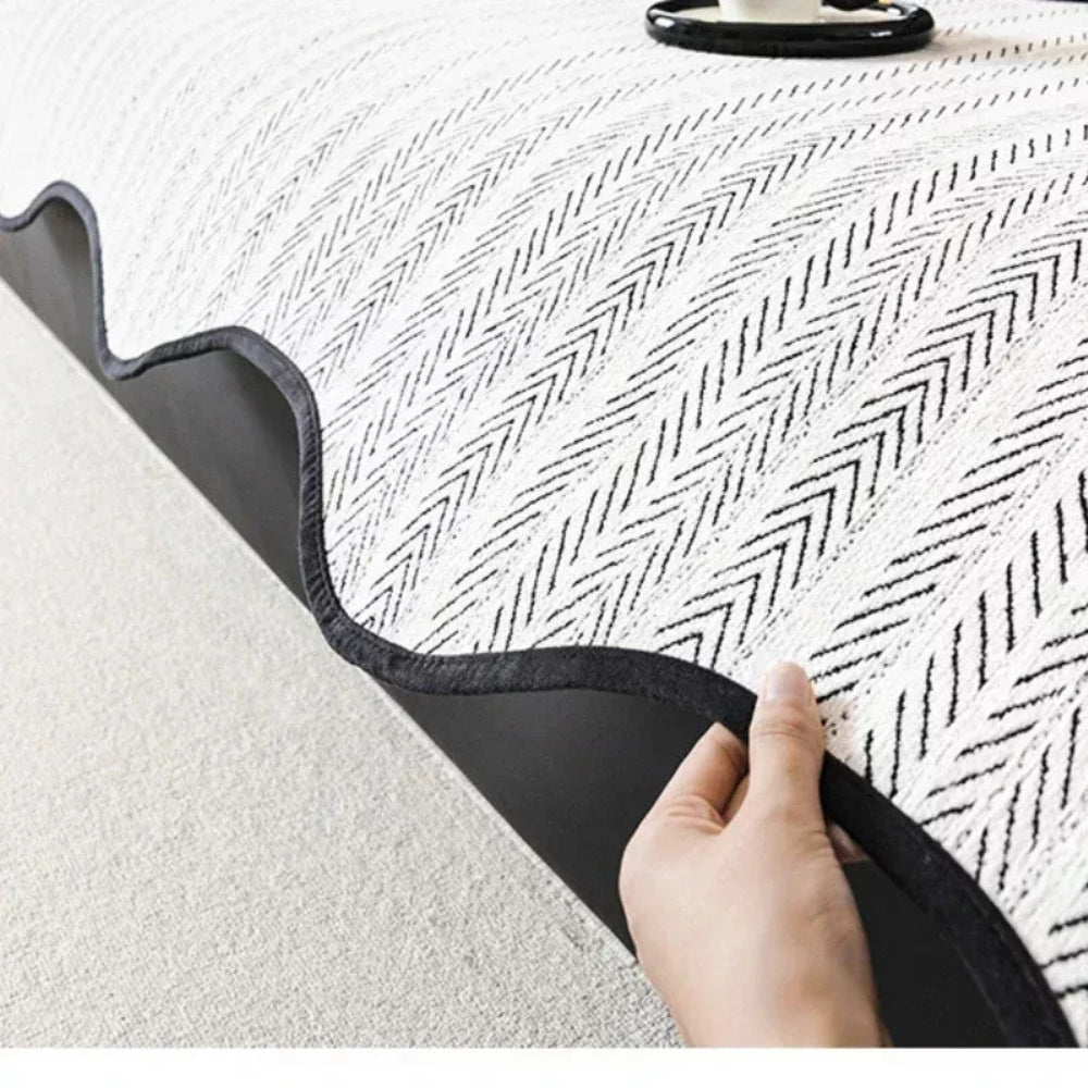 Herringbone Scallop Edge Couch Cover - Textured Sofa Throw