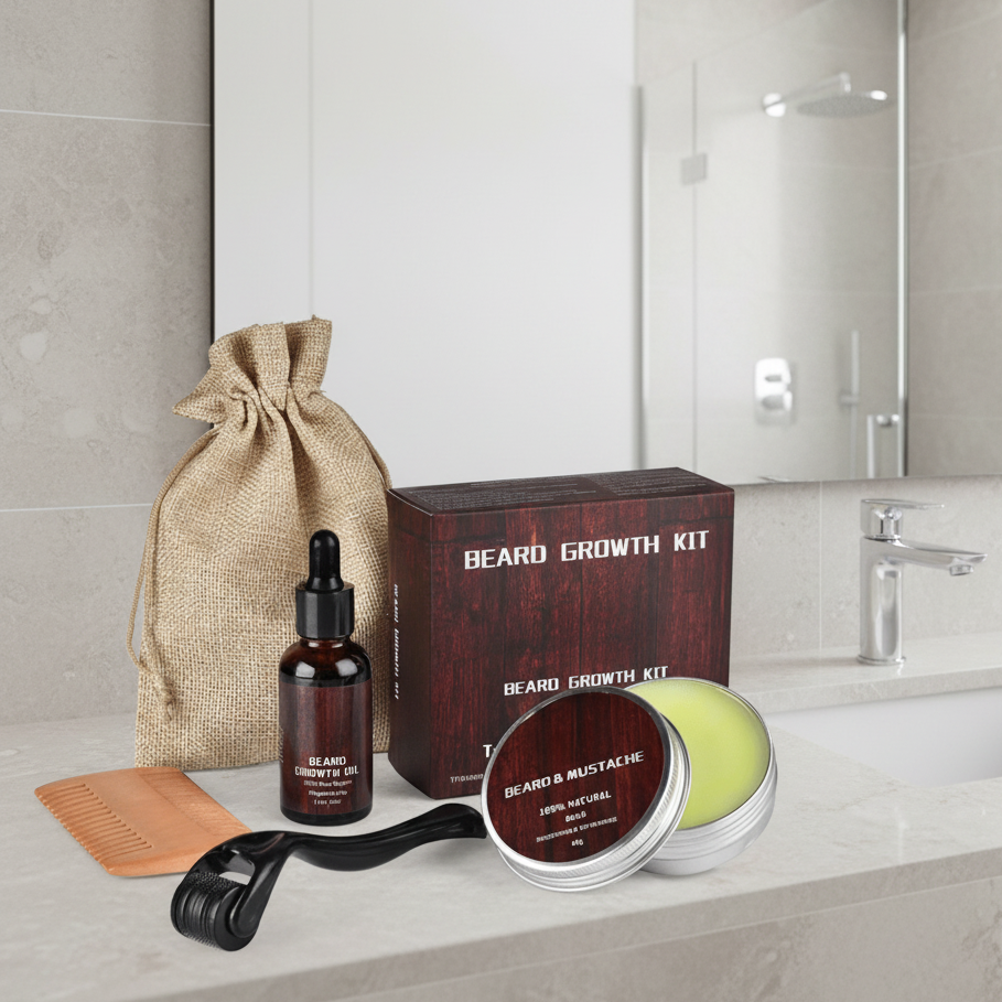 Beard Growth Kit - Dermaroller & Natural Oil Care Set