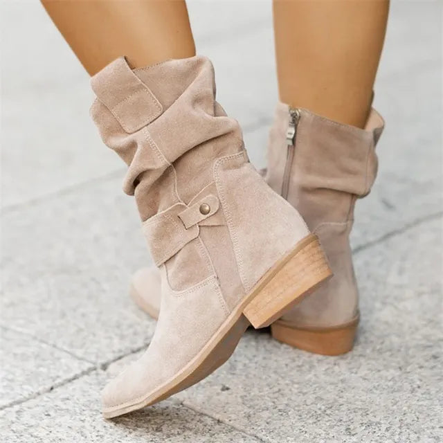 Suede Slouchy Ankle Boots, Western Mid-Calf Style