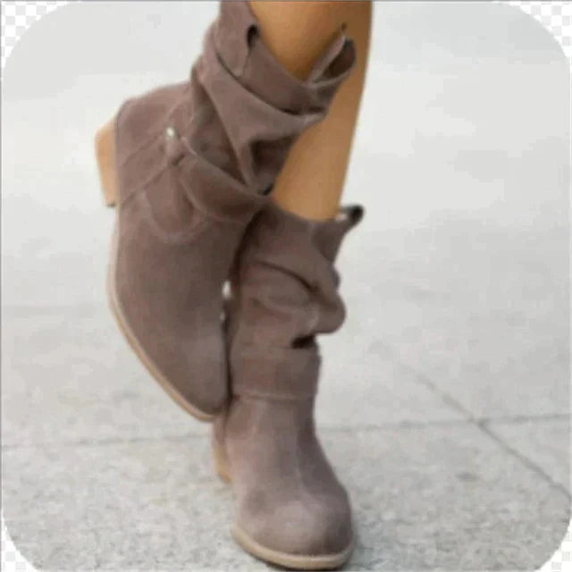 Suede Slouchy Ankle Boots, Western Mid-Calf Style