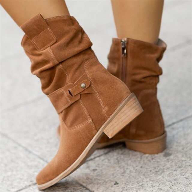 Suede Slouchy Ankle Boots, Western Mid-Calf Style