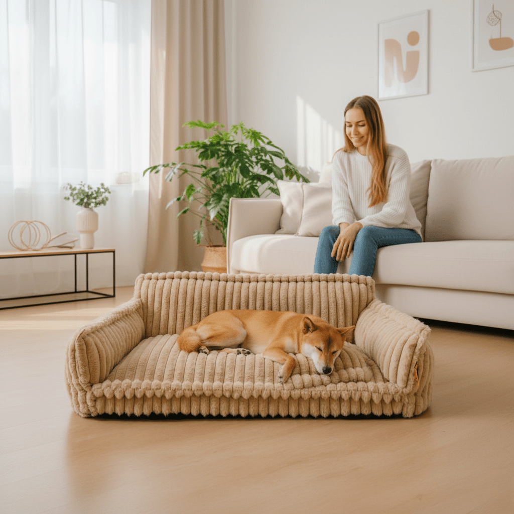 Orthopedic Dog Sofa Bed - Memory Foam with Raised Headrest