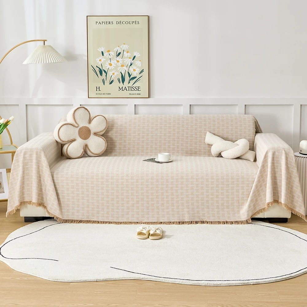 Geometric Quilted Couch Cover - Textured Sofa Throw