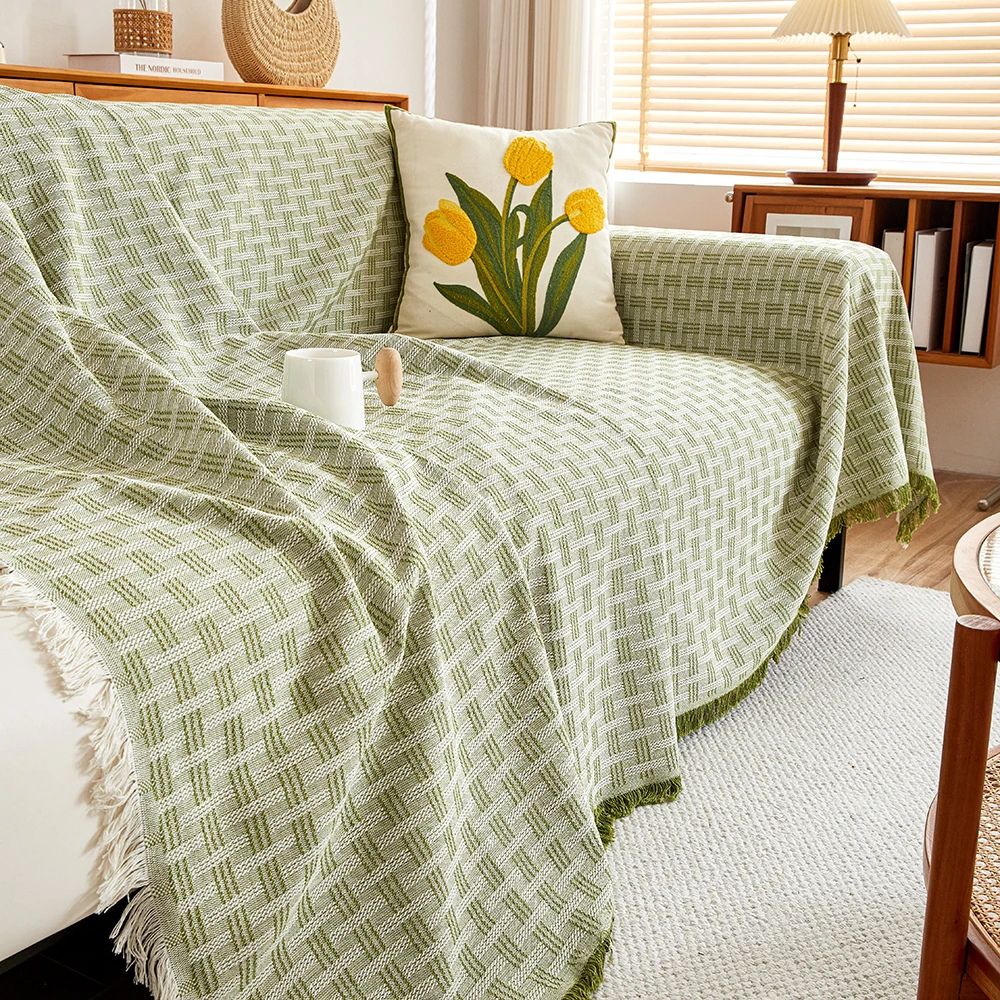 Geometric Quilted Couch Cover - Textured Sofa Throw