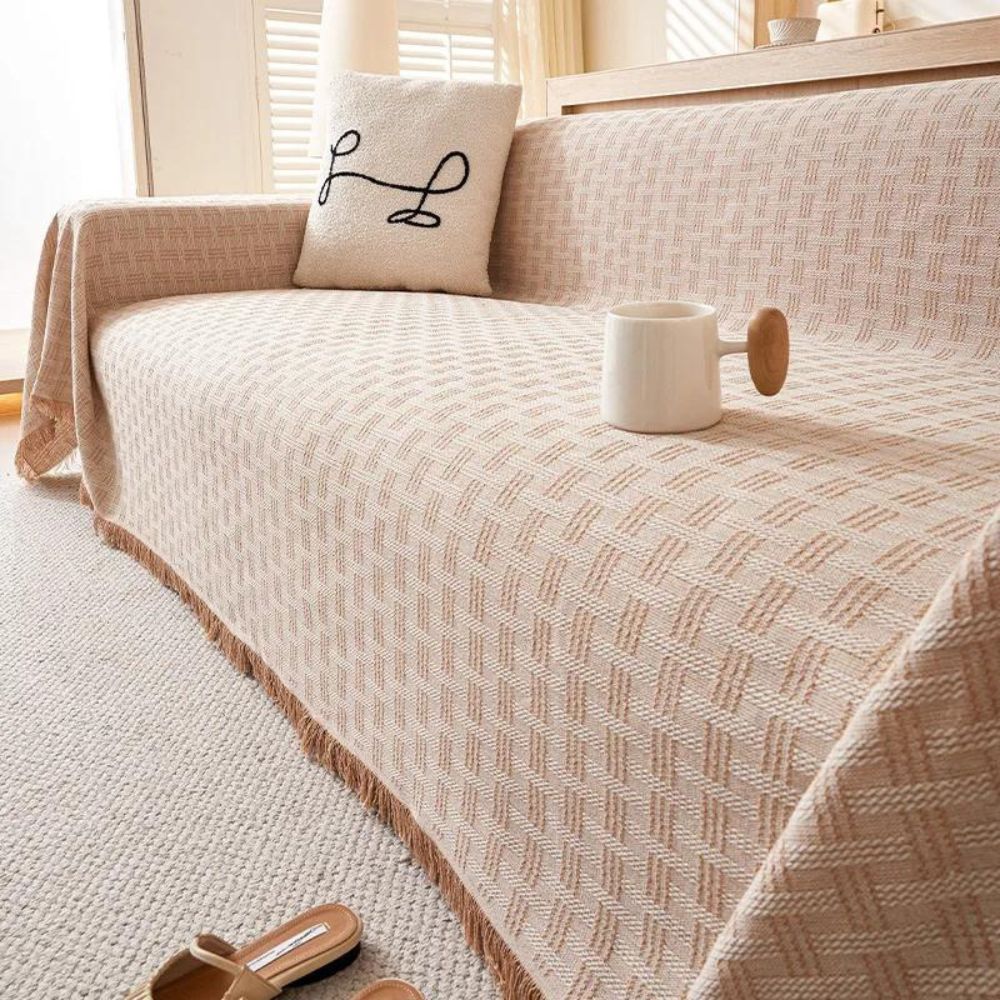 Geometric Quilted Couch Cover - Textured Sofa Throw
