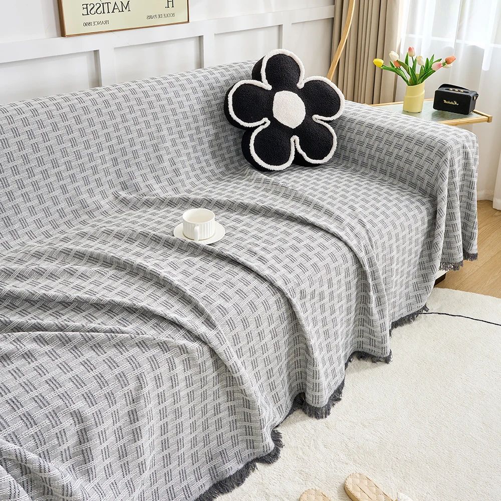 Geometric Quilted Couch Cover - Textured Sofa Throw