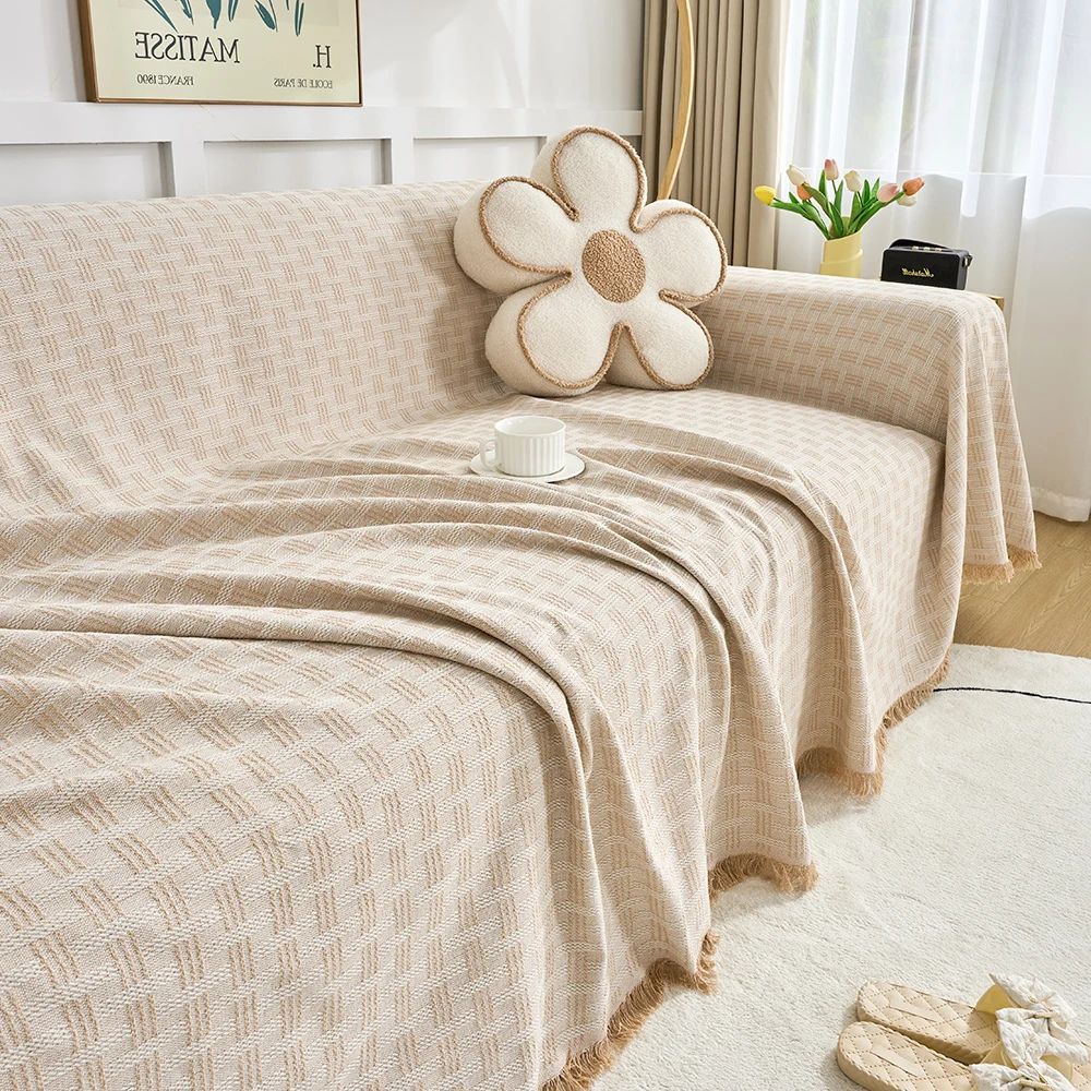 Geometric Quilted Couch Cover - Textured Sofa Throw