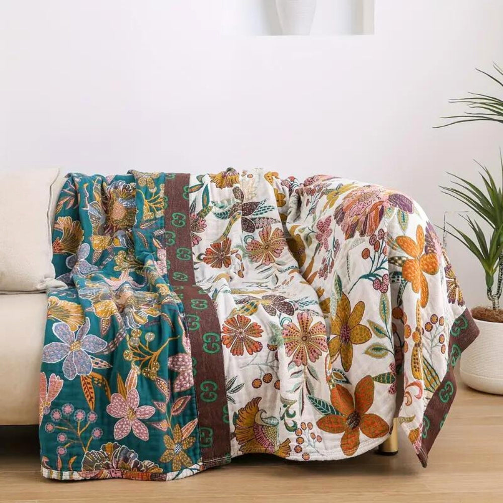 Charm Floral Reversible Cotton Blanket Throw