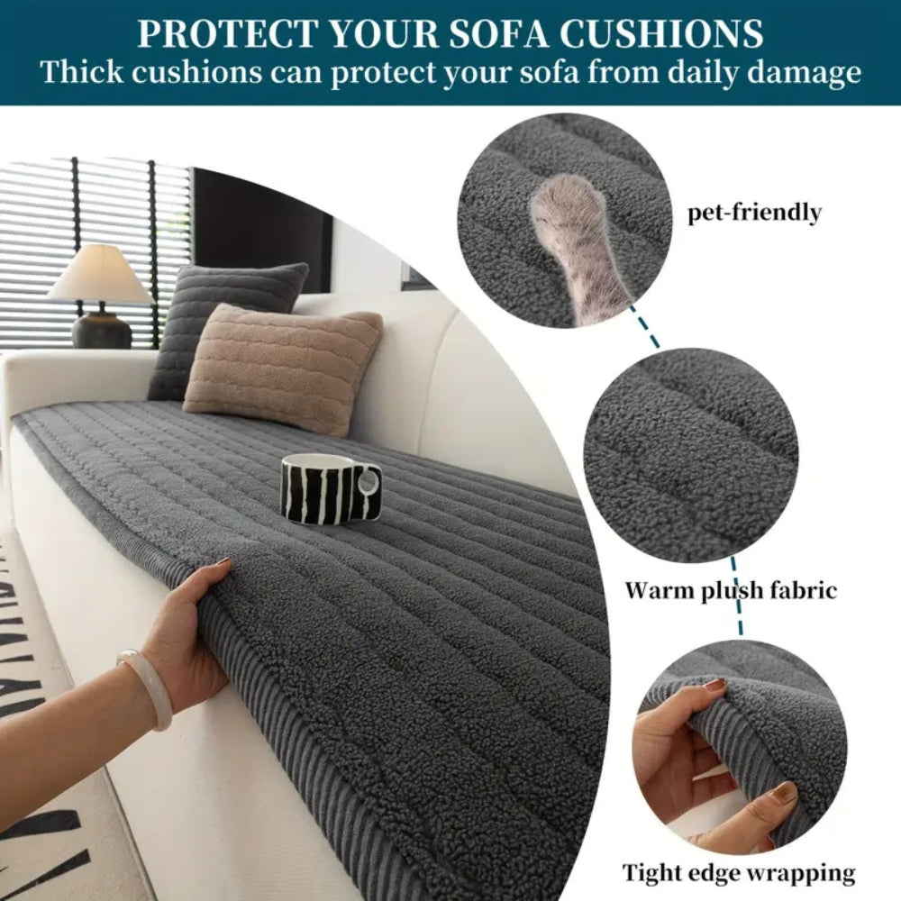 Thick Plush Couch Cover, Scratch-Resistant Sofa Throw
